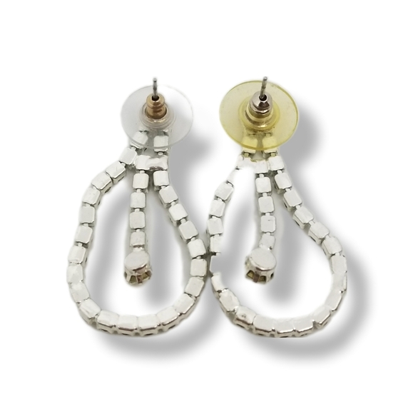 VINTAGE SILVERTONE & DIAMANTE CRYSTAL DROP STATEMENT EARRINGS - Picture 5 of 5